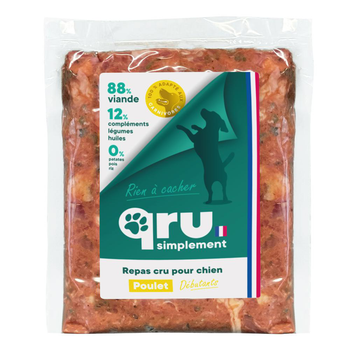 Visuel 1 du produit Aliment cru pour chien repas haché poulet Qru Simplement congelé - 450 g