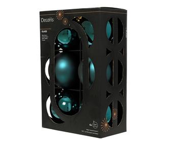 Visuel 1 du produit Pack de 6 boules de Noël brillantes et mates en verre émeraude - Ø 8 cm