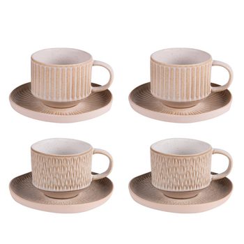 Visuel 1 du produit Tasses et sous tasses en grès Coffret Miyaki - 4 x 18 cl