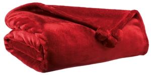 Visuel 1 du produit Plaid coloris rubis en polyester Tender Pompons Vivaraise – 130 x 170 cm
