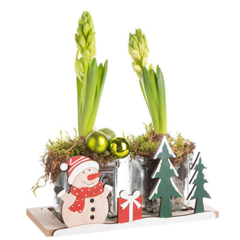 Visuel 1 du produit Composition de Noël duo jacinthes multicolore verrerie bonhomne de neige