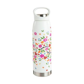 Visuel 1 du produit Gourde en acier inoxydable blanc à fleurs multicolores Amor Amor 700 ml - Ø 8 x H 27 cm