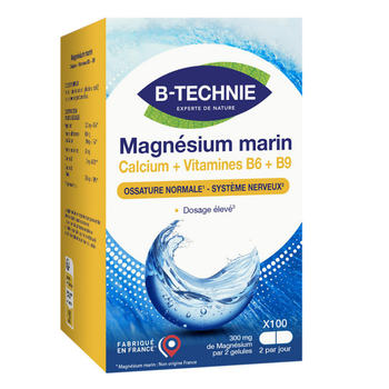 Visuel 1 du produit Magnésium marin vitamines Calcium + vitamines B6 et B9 B-Technie - les 100 gélules végétales