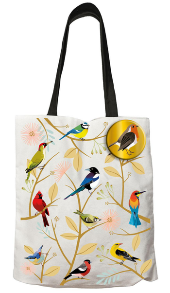 Visuel 1 du produit Sac tote bag de voyage en coton coloris multicolore Cartes d'Art oiseaux - 42 x 34 cm