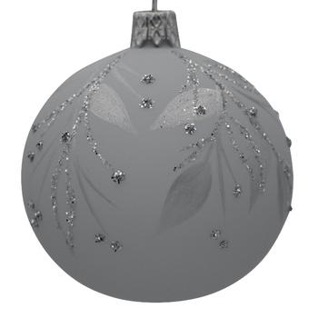 Visuel 1 du produit Boule de Noël en verre blanc à motif végétal argent - Ø 7 cm
