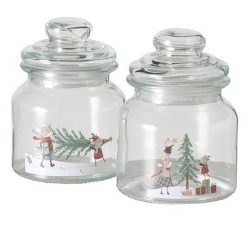 Visuel 1 du produit Bocal de stockage en verre avec motif Noël laqué Millie - 660 ml