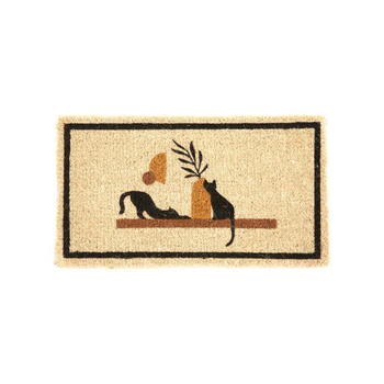 Visuel 1 du produit Paillasson en fibre de coco motif 2 chats sur étagère - 72 x 40 cm