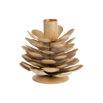 Visuel 1 du produit Bougeoir pomme de pin en métal beige et or - Ø 11 x H 9,5 cm