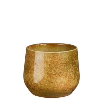 Visuel 1 du produit Pot rond coloris jaune en terre cuite Hugo Mica Decorations - 13,5 x Ø 16 cm
