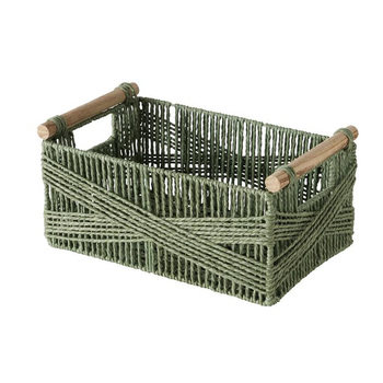 Visuel 1 du produit Panier en papier recyclé vert et bambou Cesto moyen modèle - 34 x 20 x 16 cm