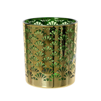 Visuel 1 du produit Photophore verre motif éventail coloris vert en verre - 12,5 cm