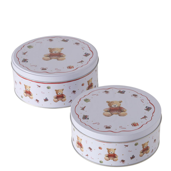 Visuel 1 du produit Boîte de stockage blanche à motif ourson en métal Bailey - Ø 18 x H 8 cm