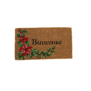 Visuel 1 du produit Paillasson en fibre de coco motif guirlande Poinsettia message bienvenue - 72 x 40 cm
