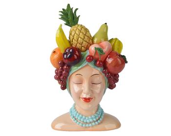 Visuel 1 du produit Cache-pot en polyrésine multicolore femme avec fruits - 13,4 x 15 x 23 cm