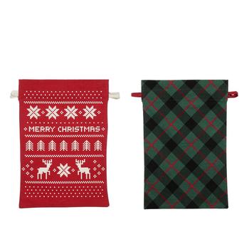 Visuel 1 du produit Ensemble de 2 sacs cadeaux de Noël en coton rouge et vert - 40 x 60 cm
