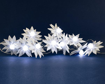 Visuel 1 du produit Guirlande lumineuse avec poinsettias blancs à 10 LED blanc froid et câble argent sur piles - 1,80 m
