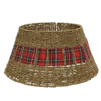 Visuel 1 du produit Cache-pied pour sapin de Noël de 180 cm motif tartan en osier - Ø 57 x H 28 cm
