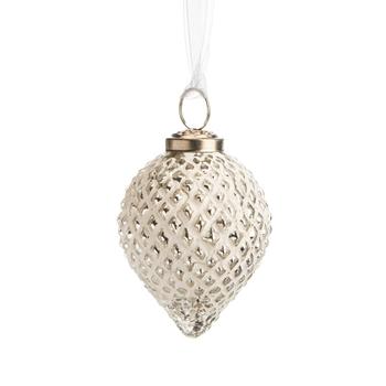 Visuel 1 du produit Suspension goutte en relief en verre et métal argent mat - 9 x 7 cm