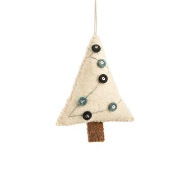Visuel 1 du produit Suspension sapin en feutrine blanche et bleue - 10 x 5 x 12,5 cm