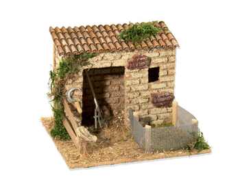 Visuel 1 du produit Décor de crèche de Noël grange avec enclos vide Bertoni - 16 x 14 x 12 cm
