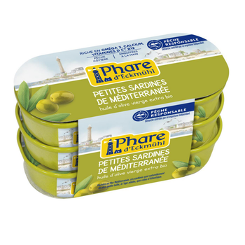 Visuel 1 du produit Petites sardines à l’huile d’olive en boite aluminium Phare d’Eckmühl - 3 x 55 g