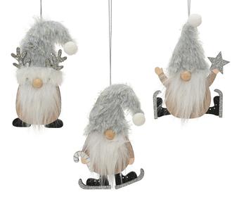 Visuel 1 du produit Gnome patineur à suspendre en gris et blanc avec accessoire argent - 11 x 8,5 cm