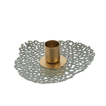Visuel 1 du produit Porte-bougie forme feuille en métal vert et or - Ø 13 x 4 cm
