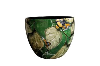 Visuel 1 du produit Cache-pot en métal époxy vert et or Bee grand modèle - Ø 21 x H 16 cm