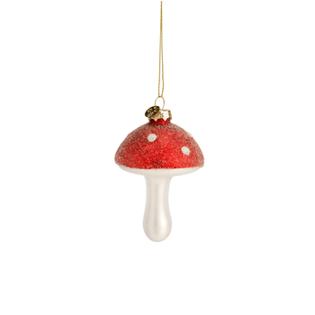Visuel 1 du produit Champignon givré à suspendre en verre rouge et blanc - 6,8 x 6,8 cm