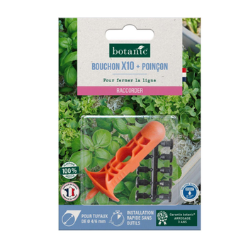 Visuel 1 du produit 10 bouchons cannelés + poinçon tuyau Ø 4/6 mm botanic® - Arrosage goutte à goutte