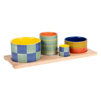 Visuel 1 du produit Service apéritif rectangulaire en porcelaine colorée Capri - les 4 pièces