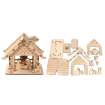 Visuel 1 du produit Crèche à monter coloris multicolore en bois - 18 x 11 x 18 cm