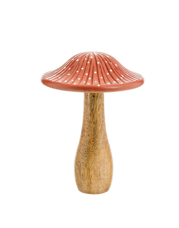 Visuel 1 du produit Champignon à poser tête emaillée coloris rouge en bois de manguier - 17 x 12 x 12 cm