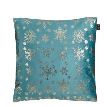 Visuel 1 du produit Coussin en velours polyester turquoise à motif flocon de neige - 45 x 45 cm