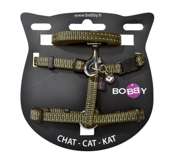 Visuel 1 du produit Ensemble sellerie pour chat coloris vert en nylon harnais et laisse Bobby Safe - Taille XS