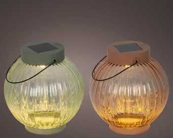 Visuel 1 du produit Lanterne solaire ronde coloris multicolore en verre - Ø 14 x 15 cm