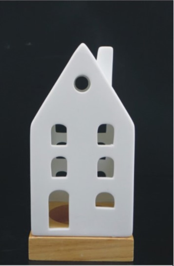 Visuel 1 du produit Photophore forme maison à étages en céramique blanche taille S - Ø 6,5 x H 13,5 cm