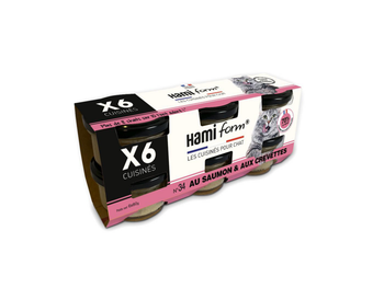 Visuel 1 du produit Alimentation humide pour chat pâtées à base de saumon et de crevettes recette n°34 HamiForm - 6 pots x 80 g