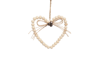 Visuel 1 du produit Suspension décorative coeur perle coloris beige en bois - 13 x 2,5 x 13 cm