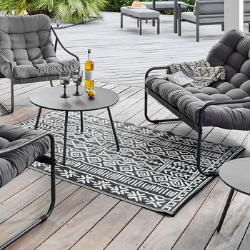 Visuel 1 du produit Tapis d'extérieur en polypropylène recyclé noir et crème Ethnique - 300 x 240 cm