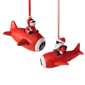 Visuel 1 du produit Pendentif de Noël Père Noël en avion rouge Harries - 9 x 9 x 7 cm