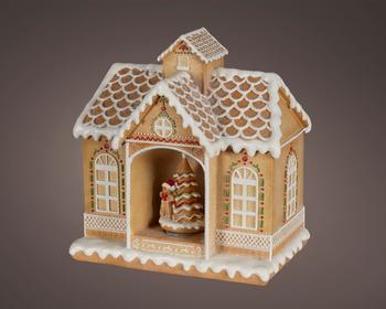 Visuel 1 du produit Maison boîte à musique décor biscuit en polyrésine beige - 20 x 30 x 32 cm