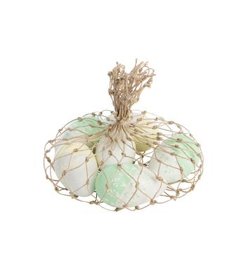 Visuel 1 du produit Filet de 6 œufs en bois coloris vert et jaune - Ø 8 cm