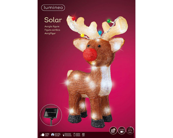 Visuel 1 du produit Renne lumineux solaire en acrylique marron à 48 LED blanc froid pour extérieur - 47 cm