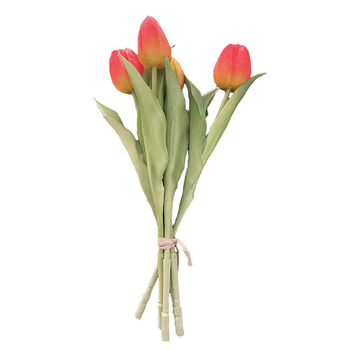 Visuel 1 du produit Bouquet de 5 tulipes orange en silicone Naturalys - 30 cm