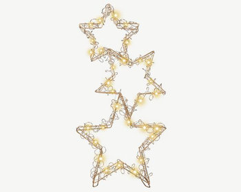 Visuel 1 du produit Décor lumineux intérieur 3 étoiles câble argent à 30 micro-LED blanc chaud sur piles - 40 cm