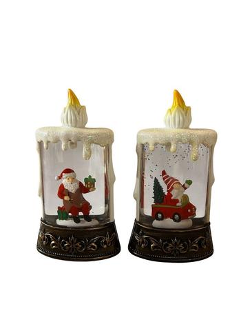 Visuel 1 du produit Lanterne à LED imitation bougie en polyrésine bronze avec personnage de Noël rouge - 8 x 4 x 15 cm