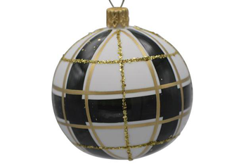 Visuel 1 du produit Boule de Noël en verre noir, blanc et or - Ø 7 cm