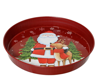 Visuel 1 du produit Assiette rouge en métal décor Père Noël et renne - H 5 cm