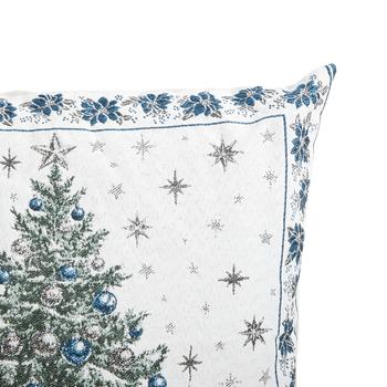Visuel 1 du produit Coussin en coton et polyéthylène blanc avec sapin de Noël et bordure bleue Chorale-A - 45 x 45 cm